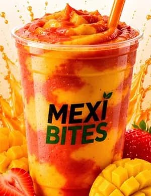 Sunset Swirl smoothie in a MexiBites cup, from the MexiBites menu flyer